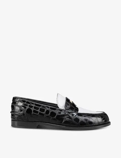 CHRISTIAN LOUBOUTIN WOMENS WHITE/BLACK PENNY FLAT CALF ABRASVIATO LEATHER LOAFERS