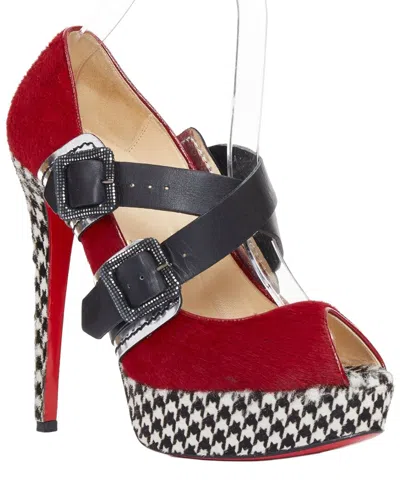 Pre-owned Christian Louboutin Women's Wool/hair Bikiki 140 Platform Heel (authentic Pre-  Loved)