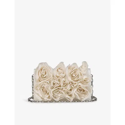Christian Louboutin Womens Bianco Bettina Rose-embroidered Silk Clutch Bag In White