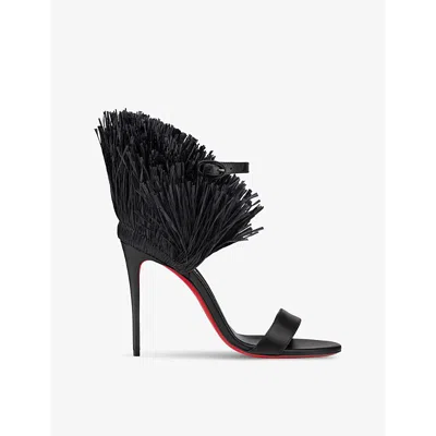 CHRISTIAN LOUBOUTIN CHRISTIAN LOUBOUTIN WOMEN'S BLACK LOUBIGIRL RAFFIA 100 LEATHER HEELED SANDALS