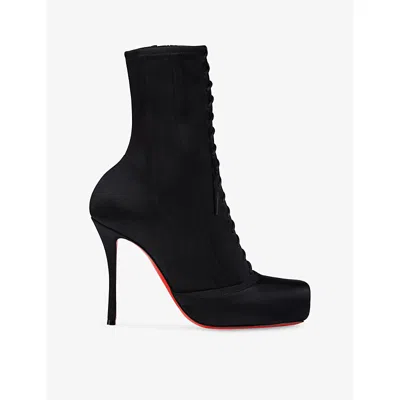 Christian Louboutin Womens Black Pavlova 100 Stretch-satin Ankle Boots Eur 38.5 / 5.5 Uk