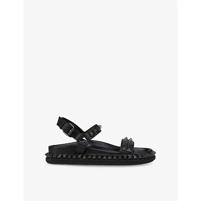 CHRISTIAN LOUBOUTIN WOMENS BLACK PYRABIZZ WAXED-LEATHER FLAT SANDALS EUR 36 / 3 UK