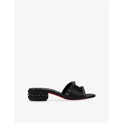 CHRISTIAN LOUBOUTIN WOMENS BLACK PYRAMULE 30 LEATHER MULES EUR 37.5 / 4.5 UK