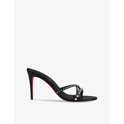 Christian Louboutin Tatoosh Spikes Red Sole Slide Sandals In Black