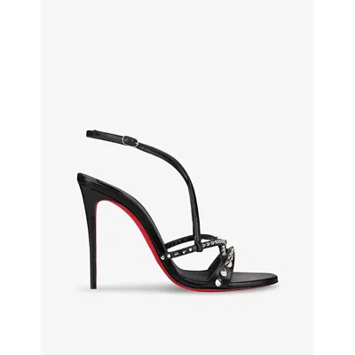Christian Louboutin Tatooshka Spikes Red Sole Ankle-strap Sandals In Black