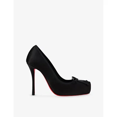 CHRISTIAN LOUBOUTIN WOMENS BLACK/LIN BLACK CASSIA NODO 100 CREPE SATIN HEELS EUR 36 / 3 UK