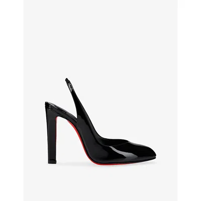 Christian Louboutin Womens Black/lin Black Fannylove Sling 100 Patent-leather Heeled Courts Eur 41 / 8 Uk In Multi