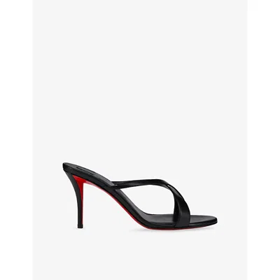 CHRISTIAN LOUBOUTIN WOMENS MULAZEE CROSS 80 LEATHER HEEDED SANDALS BLACK/LIN BLACK EUR 38.5 / 5.5 UK