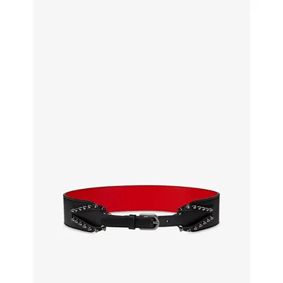 CHRISTIAN LOUBOUTIN WOMENS BLACK/GUN METAL CABATA SPIKE LEATHER BELT