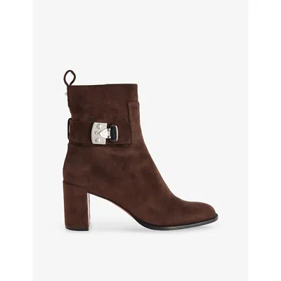 Christian Louboutin Womens Cosme Booty Lock 70 Suede Ankle Boots Eur 40 / 7 Uk In Brown