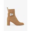 Christian Louboutin Lock Suede Red Sole Booties In Brown