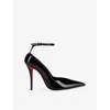 Christian Louboutin Black Patent Leather Erozee Pumps With Ankle Strap In Black