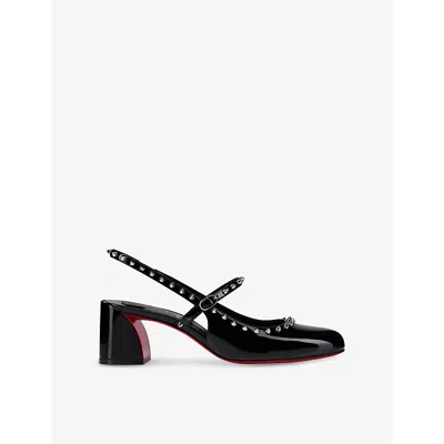 Christian Louboutin Womens Black Janispikes 55 Patent-leather Heeled Courts
