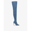 Christian Louboutin Kate Denim Embroidered Red Sole Over-the-knee Boots In Brut