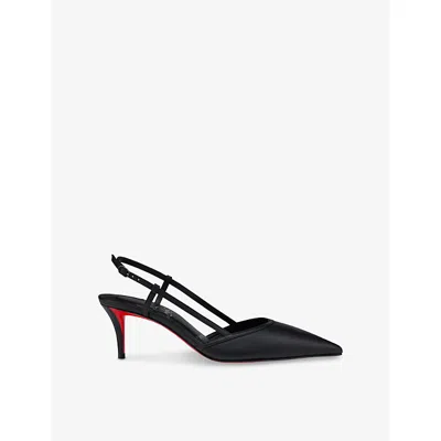 Christian Louboutin Womens Black Miss Z 60 Slingback Leather Heeled Mules Eur 38.5 / 5.5 Uk