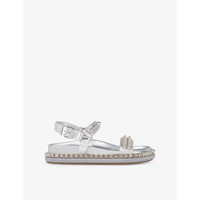 CHRISTIAN LOUBOUTIN WOMENS CHRISTIAN LOUBOUTIN PYRABIZZ FLAT LEATHER SANDALS