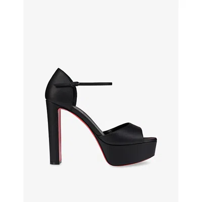 Christian Louboutin Womens Black Sandaloo 130 Leather Heeled Sandals Eur 39 / 6 Uk