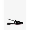 Christian Louboutin Sweet Janispikes Studded Patent-leather Slingback Flats In Black