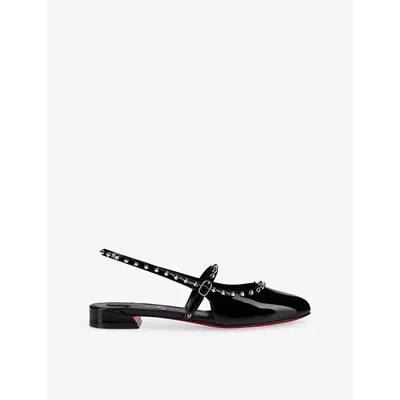 CHRISTIAN LOUBOUTIN WOMENS BLACK SWEET JANISPIKES PATENT-LEATHER BALLERINA FLATS EUR 37 / 4 UK