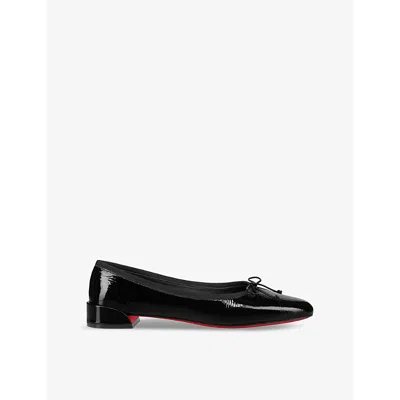 Christian Louboutin Sweetie Jane Patent Bow Red Sole Ballerina Flats In Black