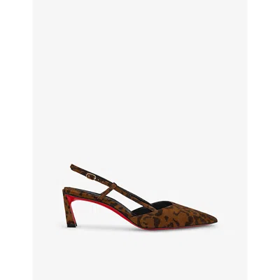 Christian Louboutin Condoroline 55 Suede Slingback Pump In Brown