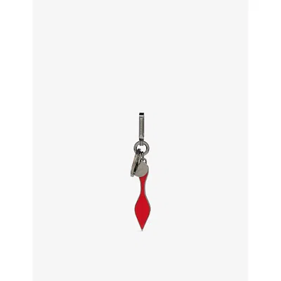 Christian Louboutin Womens Gun Metal/loubi Mooncrest Leather And Steel Keyring In Gray