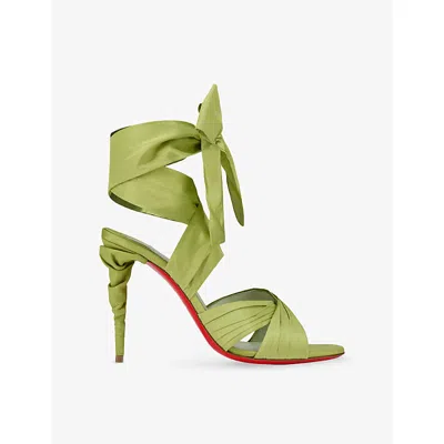 Christian Louboutin Womens Haiiro/lin Haiiro Affabula Lace-up 100 Silk-taffeta Heeled Sandals Eur 39 / 6 Uk In Green