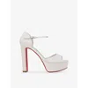 Christian Louboutin Sandaloo Silk Ankle-strap Red Sole Platform Sandals In Ivory