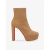 Christian Louboutin Loo Booty Suede Platform Boots 130 In Brown