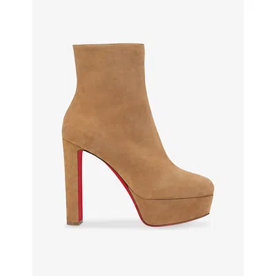 Christian Louboutin Womens Lionne Loo Booty 130 Suede Platform Boots Eur 38/5 Uk In Brown
