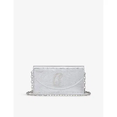 Christian Louboutin Womens Loubi54 Metallic Leather Clutch Bag Silver