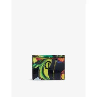 Christian Louboutin Womens Multi/navy Loubi54 Floral-print Leather Card Holder In Green