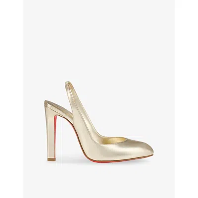 Christian Louboutin Womens Platine/lin Platine Fannylove Sling 100 Leather Heeled Pumps Eur 40 / 7 Uk In Gold