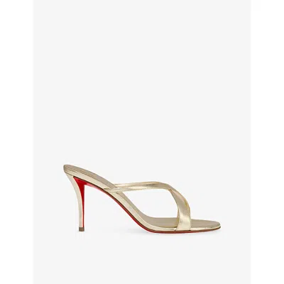 CHRISTIAN LOUBOUTIN WOMENS PLATINE/LIN PLATINE MULAZEE CROSS 80 LEATHER HEELED SANDALS EUR 37 / 4 UK