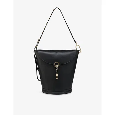 Christian Louboutin Womens Shiny Black Flo Large Leather Bucket Bag