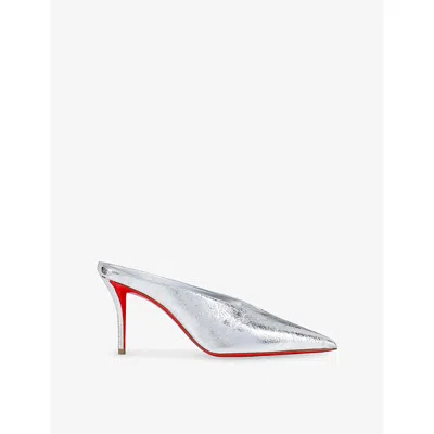 CHRISTIAN LOUBOUTIN WOMENS SILVER MISS Z SLIMIMULE 80 LEATHER MULES EUR 38/5 UK