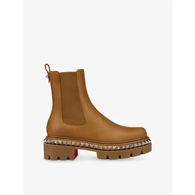 CHRISTIAN LOUBOUTIN WOMENS ST EMILIA PYRACLOU FLAT LEATHER BOOTS TERRA EUR 38.5 / 5.5 UK