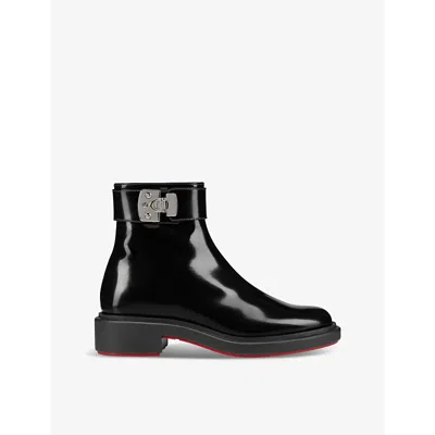 Christian Louboutin Womens Black Urban Booty Lock Flat Leather Ankle Boots