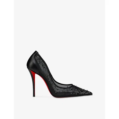 CHRISTIAN LOUBOUTIN WOMENS MISS Z DEGRASTRASS PERLA 100 LEATHER AND MESH HEELED COURTS VERSION BLACK/LIN BL EUR 36 / 3 U