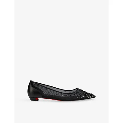 Christian Louboutin Womens Version Black/lin Bl Miss Z Degrastrassina Perla Leather Flats Eur 38/5 Uk