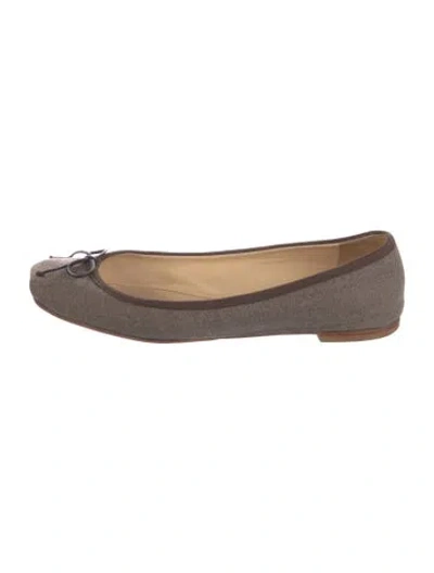 Pre-owned Christian Louboutin Wool Bow Accents Ballet Flats In Brown