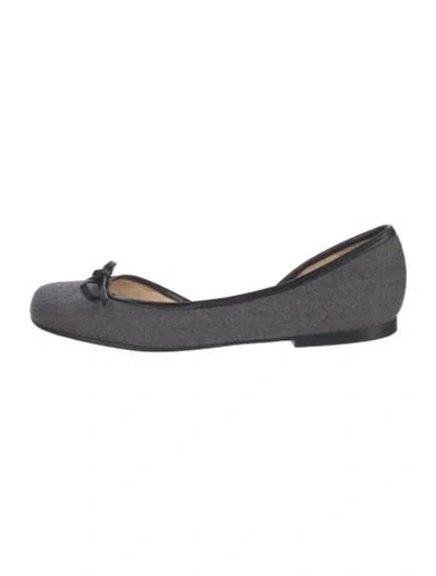 Pre-owned Christian Louboutin Wool Bow Accents D'orsay Flats In Gray