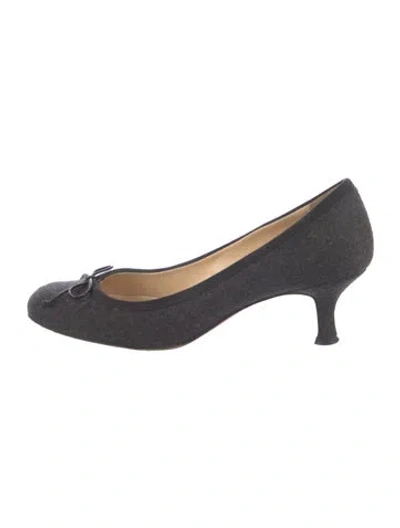 Pre-owned Christian Louboutin Wool Bow Accents Pumps In Grey
