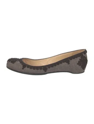 Pre-owned Christian Louboutin Wool Embroidered Accent Flats In Gray