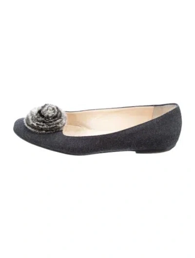 Pre-owned Christian Louboutin Wool Pom-pom Embellishments Ballet Flats In Blue