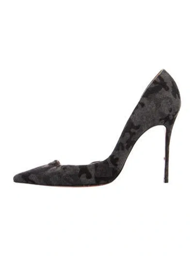Pre-owned Christian Louboutin Wool Printed D'orsay Pumps In Gray