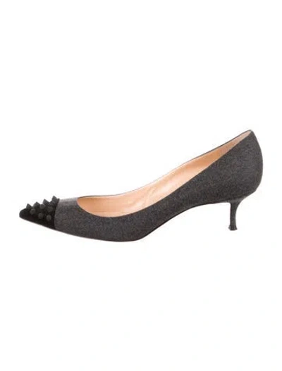 Pre-owned Christian Louboutin Wool Studded Accents Slingback Sandals In Gray