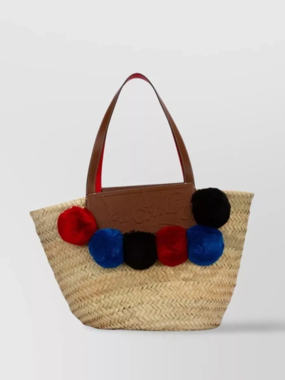 Christian Louboutin Woven Texture Tote Featuring Pom-pom Detail In Beige