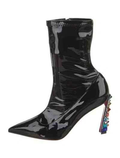 Pre-owned Christian Louboutin X Marvel Patent Leather Animal Print Sock Boots In Black