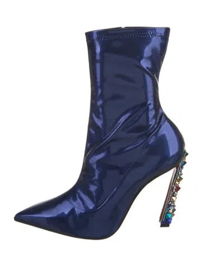 Pre-owned Christian Louboutin X Marvel Patent Leather Crystal Embellishments Boots